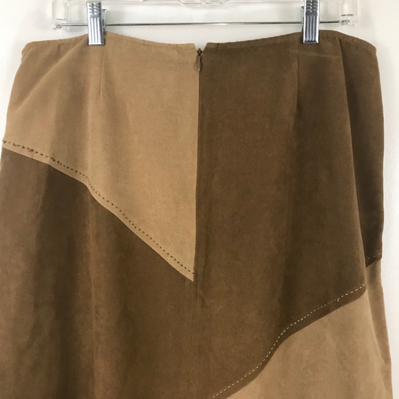 NortonStudio Faux Suede Brown Colorblock Skirt 14 - Picture 4 of 5